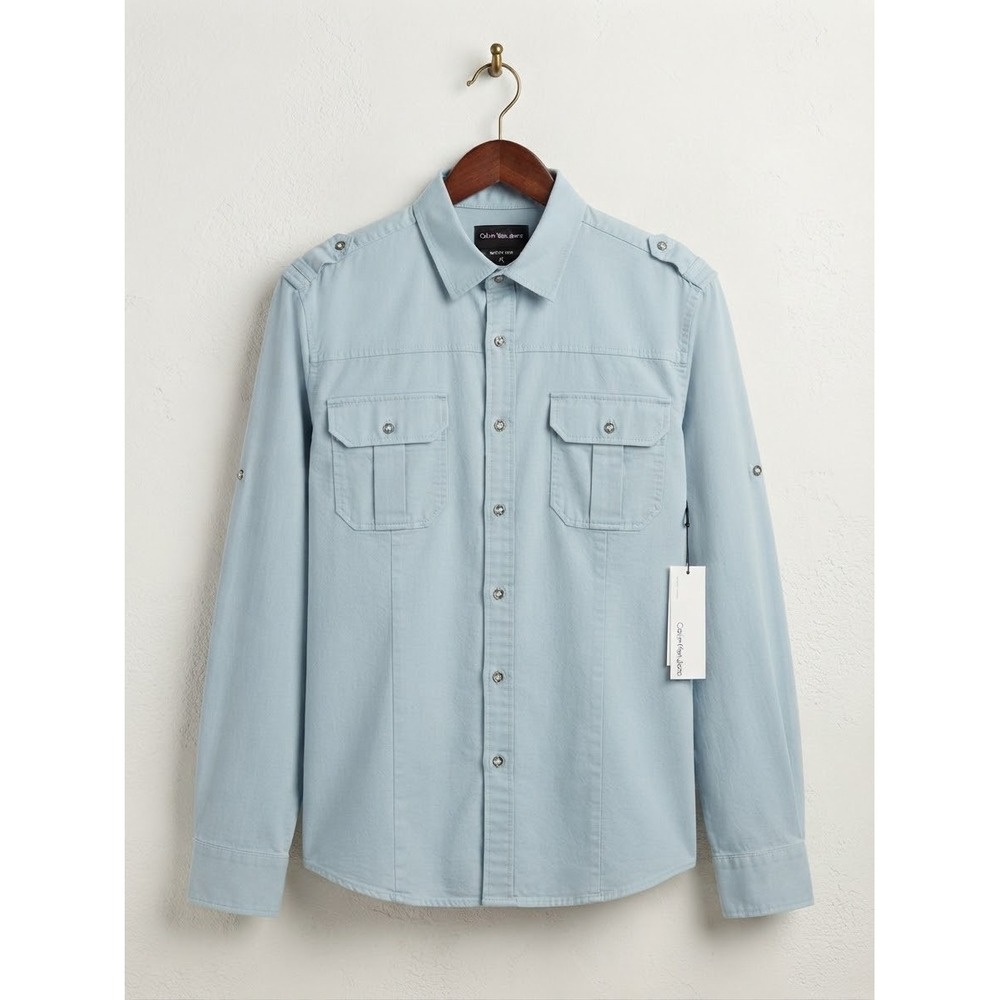 Calvin Klein Jeans Mens XL Chalky Blue Military Utility Shirt MD31T02G NWT 100%